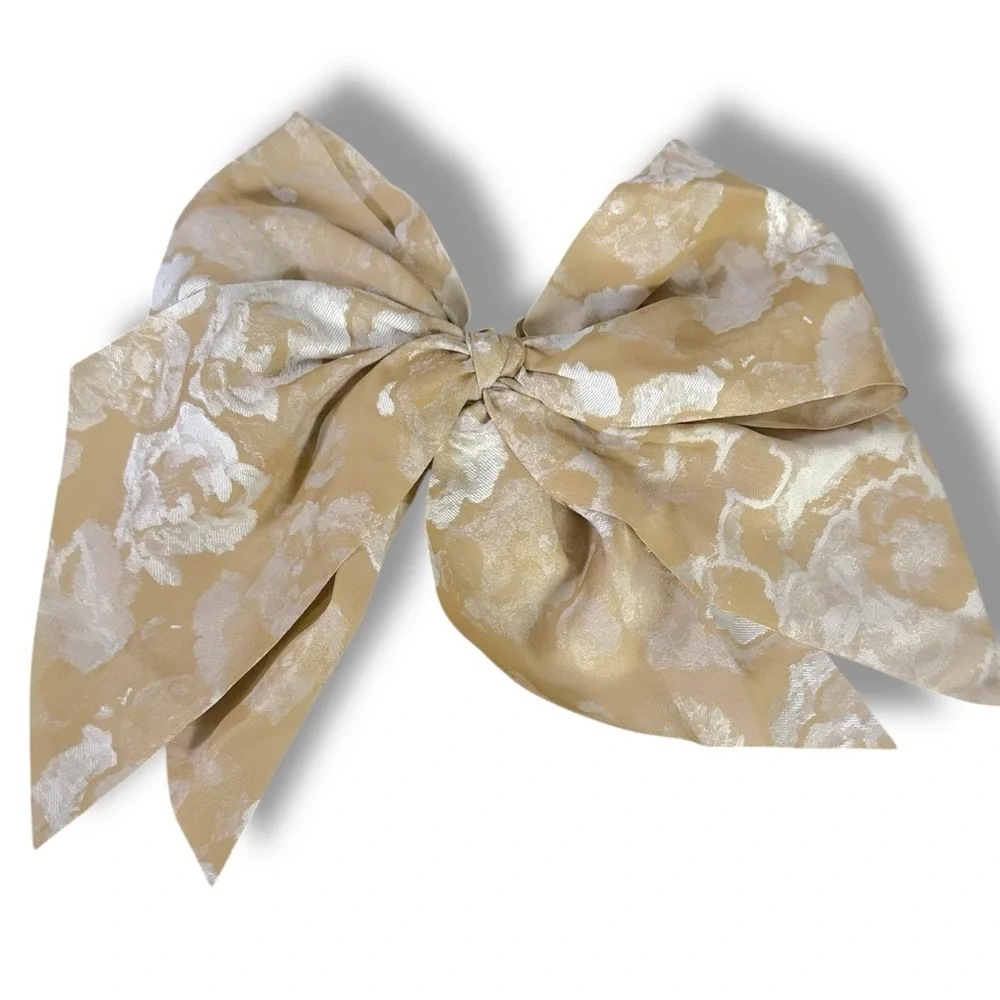 Free People Ethereal Dainty Rose Floral Twiggy Bow Barrette Neutral Tan Cream